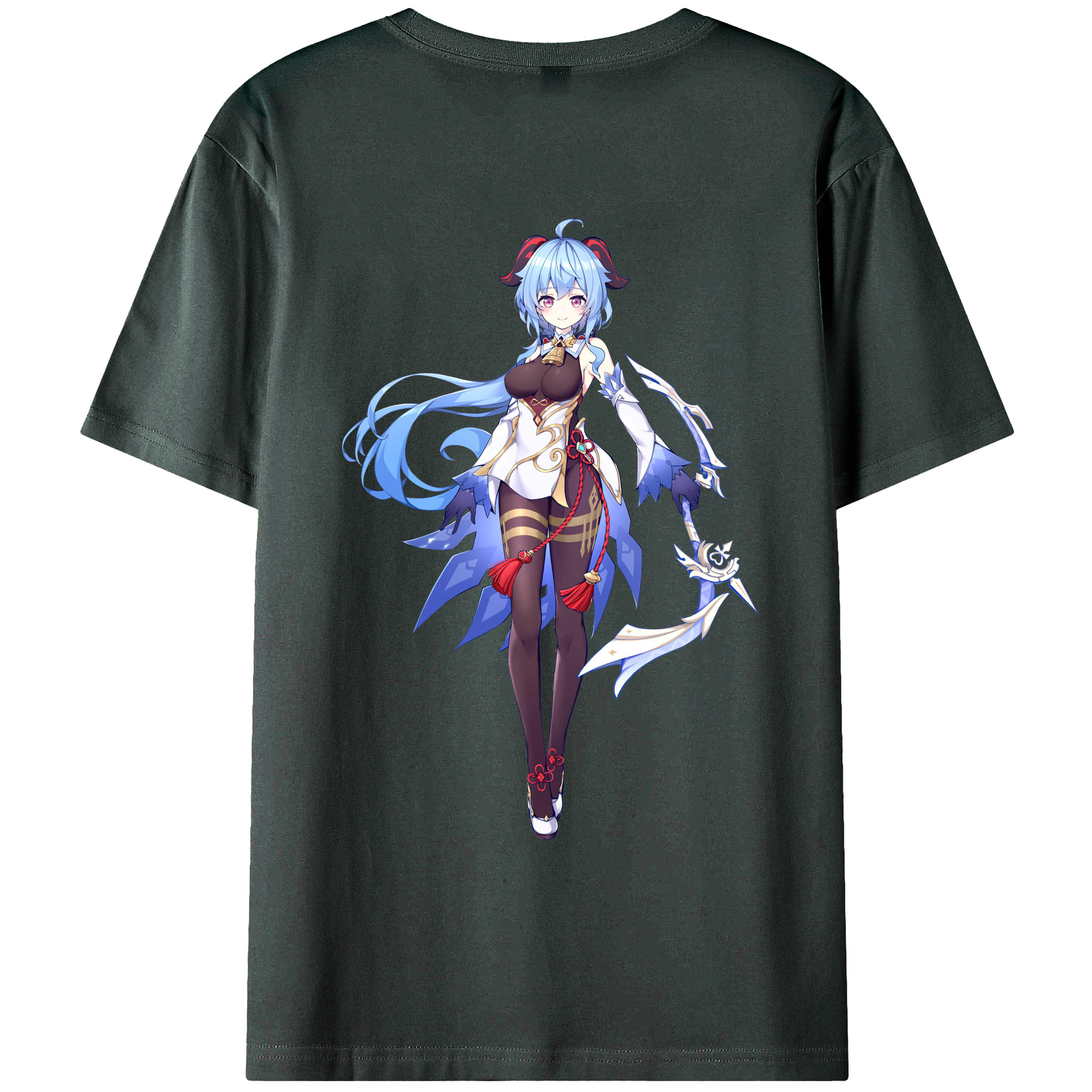 げんし神 甘雨 かんう genshin Ganyu 綿100％ メンズ半袖Tシャツ（バックプリント） 通気性